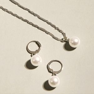 ▪️Pearl Silver Necklace and Earrings Set